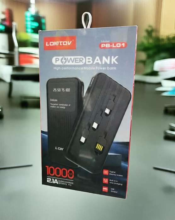 10000 mAh powerbank with built in cables
