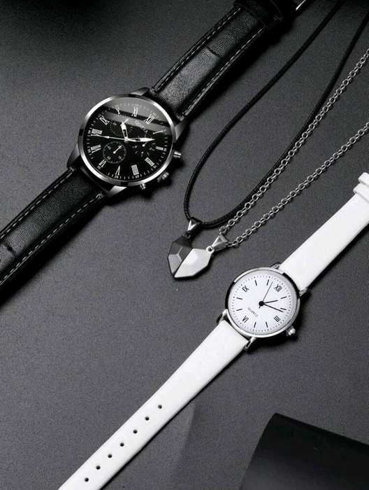 Couple Watch & Necklace Gift Set  His & Hers Matching Watches with Romantic Pendants