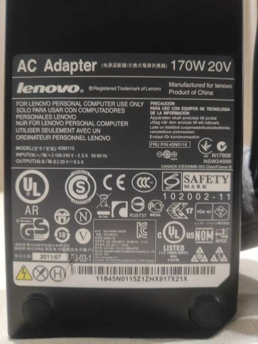 LENOVO 45N0115 20V 8.5A 170W Genuine Original AC Power Adapter Charger ROUND PIN Plug
