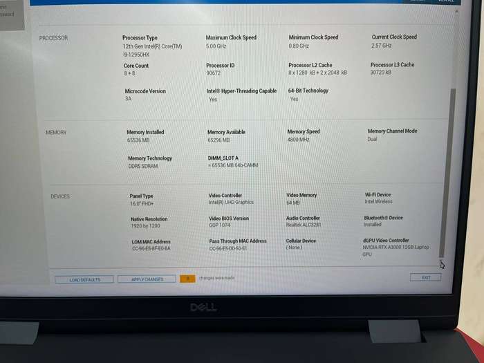 Dell Precision 7670 Workstation Intel Core i9-12950HX (12th Gen) 1TB SSD 64GB DDR5 RTX A3000