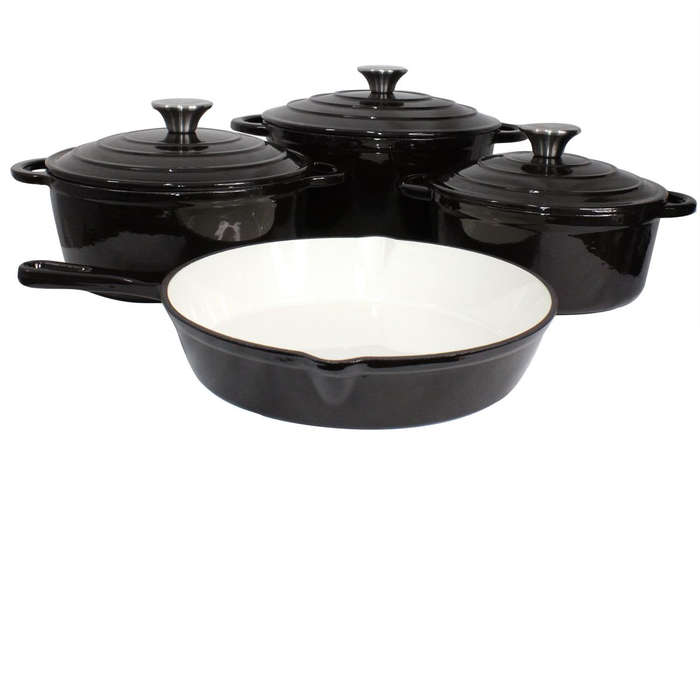 7 Piece Authentic Cast Iron Dutch Oven Cookware Pot Set - Black
