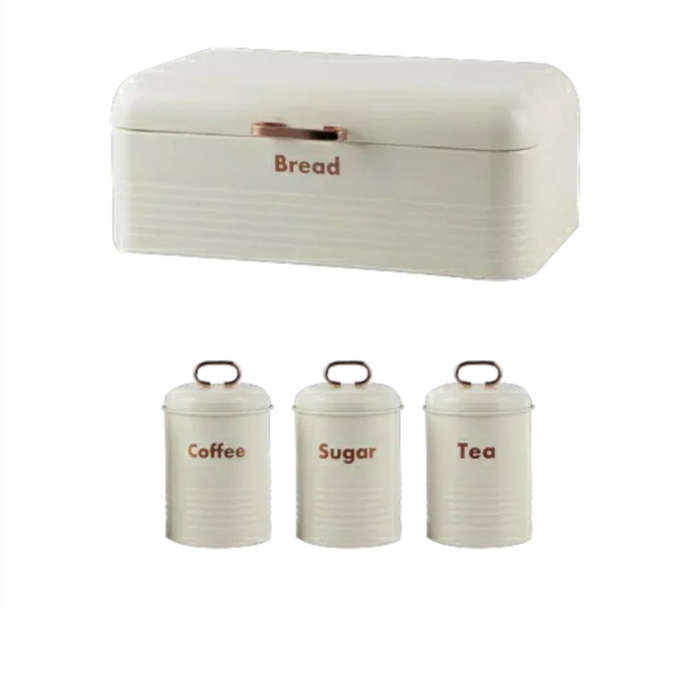 Totally Home Retro Breadbin Steel Design with 3 Piece Matching Canister Set - White
