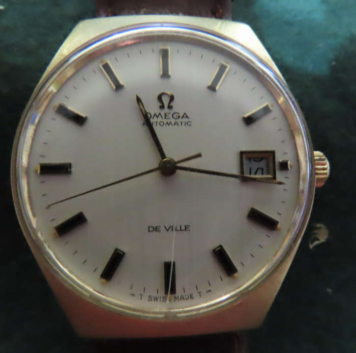 Watch -Omega -Automatic De Ville - 1970's model - See Rear with Leather Strap - 32 cms Diameter Face