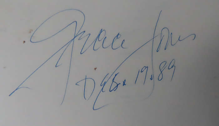 Grace Jones - Autographed Air France Concorde Menu 19 December 1989