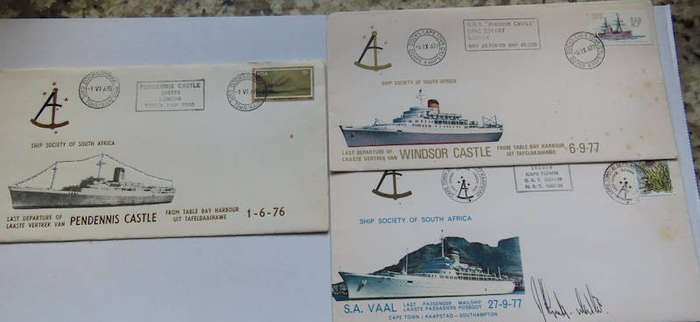 Union Castle Line - Last Voyage Covers of Pendennis , Windsor Castle and SA Vaal