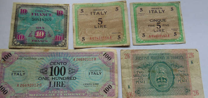 World War II - Lot of 10 Scarce Military Bank Notes