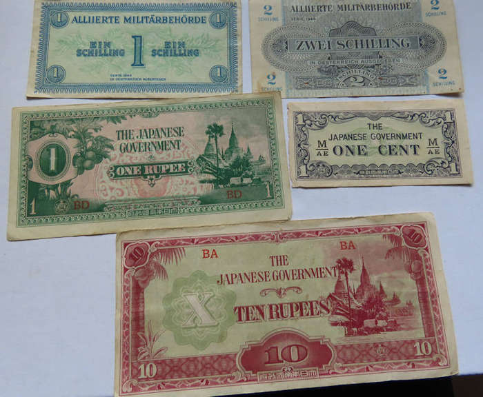 World War II - Lot of 10 Scarce Military Bank Notes