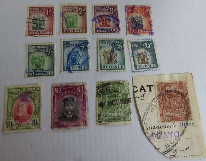 Rhodesia - 12 Different Revenue Stamps