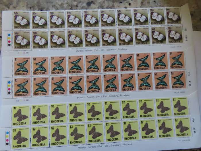 Rhodesia - 1970, 1974 and 1978 Part Definitive Sets Imprint Blocks MNH