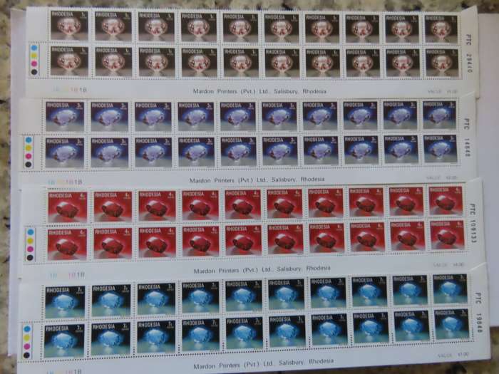 Rhodesia - 1970, 1974 and 1978 Part Definitive Sets Imprint Blocks MNH