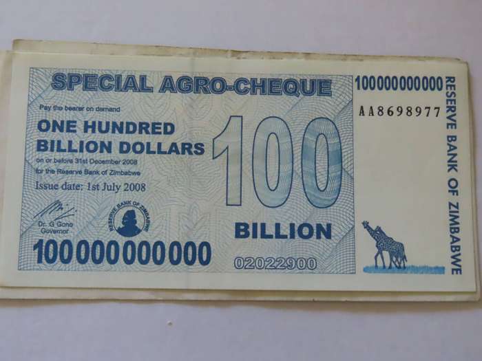 Zimbabwe - Special Agro-Cheques 5, 25 and 100 Billion Dollar Notes