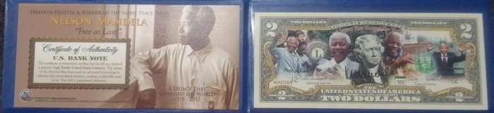 2009 USA 2 Dollar Mandela Coloured bill