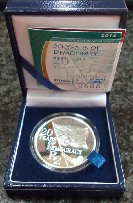 2014 South Africa 20 Years of Democracy Silver R2 Coin