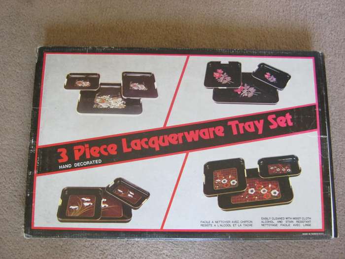 Set of vintage hand decorated trays