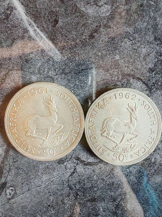2 × South Africa 50 Cents  1961 & 1962 (50% Silver) - LOT 10