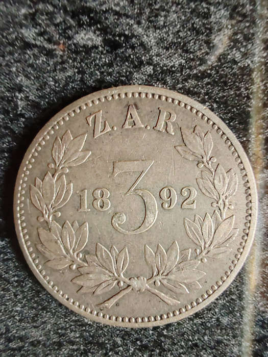 1892 South Africa 3 Pence  Sterling Silver  Extremely Fine (EF)