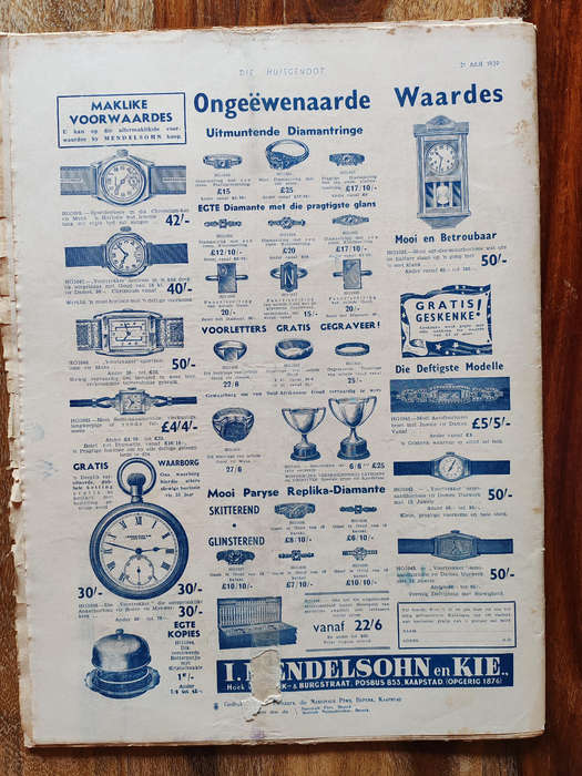 Huisgenoot  31 July 1939 (Pre-WWII South African Magazine  Fair Condition)