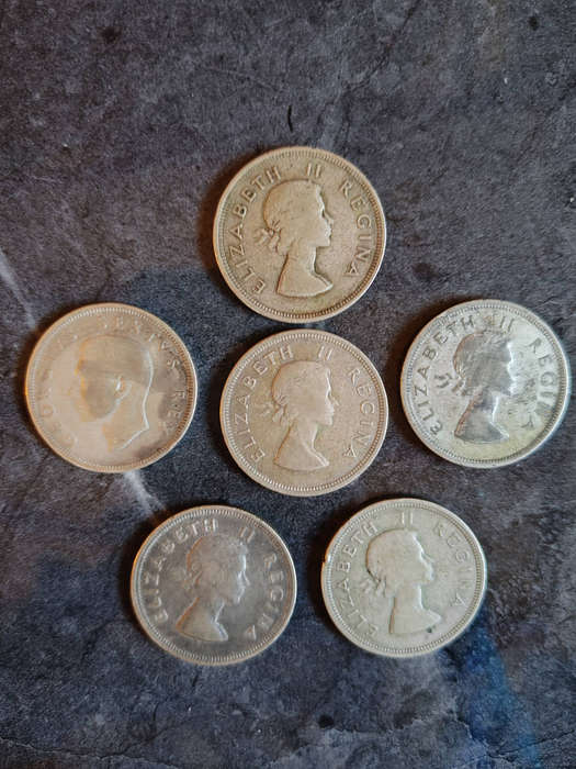 6 × South Africa 2½ Shillings  1951, 19541958 (50% Silver) - LOT 2