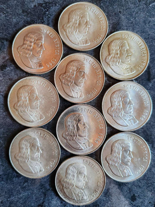 10 x South African 1 Rand Silver Coins (1960s)  80% Silver - LOT 3