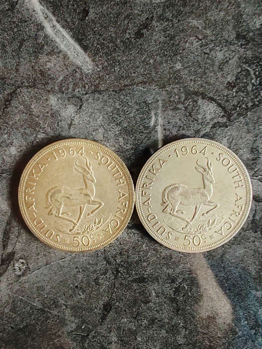 2 × 1964 South Africa 50 Cents  50% Silver Coins - LOT 9
