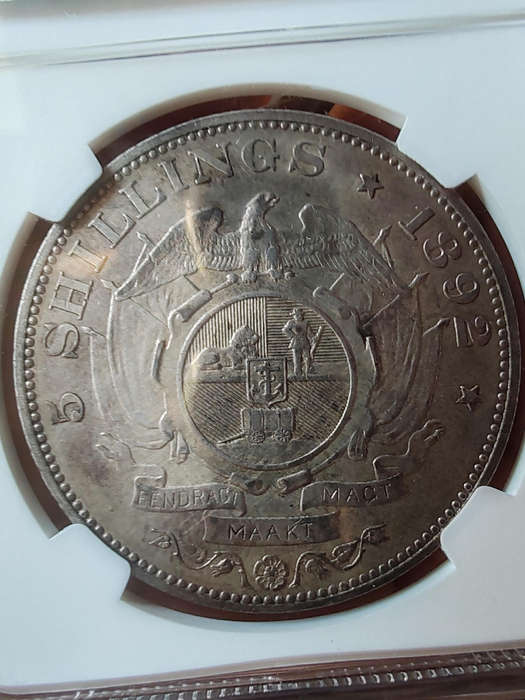 1892 ZAR 5 Shillings Single Shaft  NGC AU Details (Surface Hairlines)