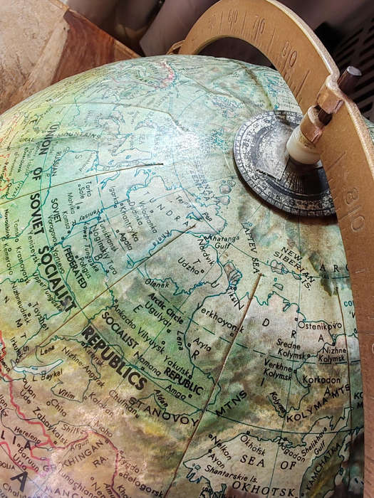 Vintage 12" Replogle World Ocean Series Globe  Brass Arm & Wooden Base