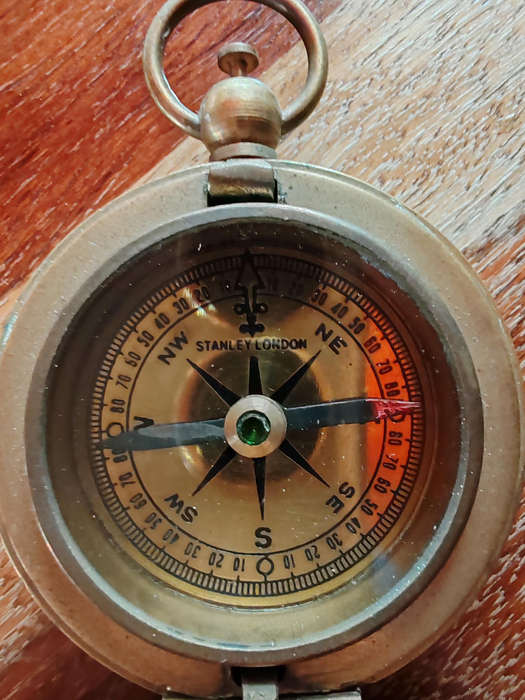 Stanley London Brass Pocket Compass  Flip-Open Cover  Vintage Style