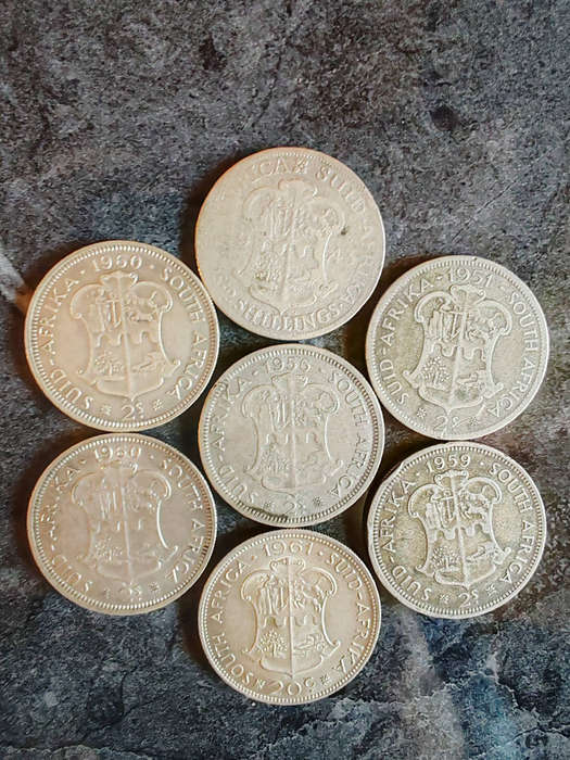 7 × South Africa 2 Shillings  1950s1960s (50% Silver) - LOT 1