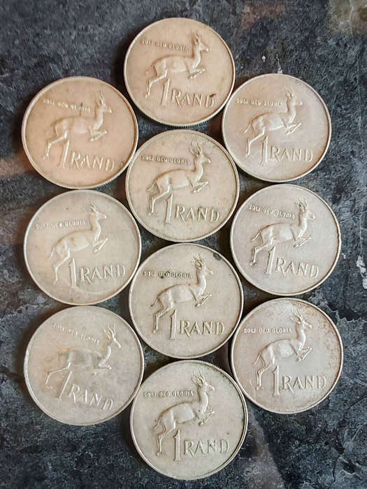 10 x South African 1 Rand Silver Coins (1960s)  80% Silver- LOT 9