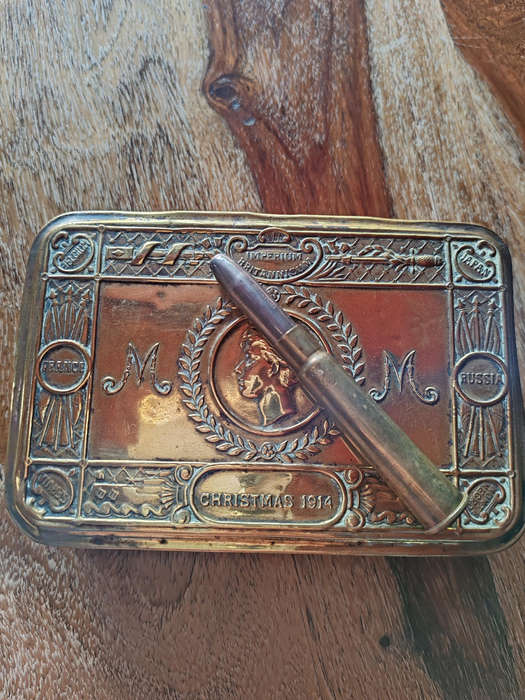 Original 1914 Princess Mary Christmas Tin with Authentic .303 Bullet Pencil  WW1