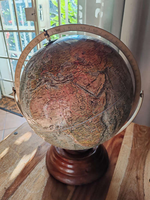 Vintage 12" Replogle World Ocean Series Globe  Brass Arm & Wooden Base