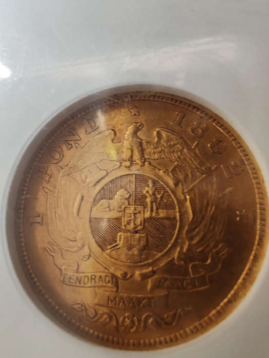 1892 ZAR 1 Pond  NGC AU53  Double Shaft