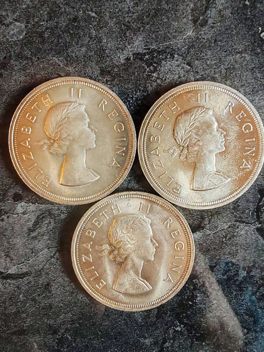 3 × South Africa 5 Shillings  1956, 1957 & 1958 (50% Silver) - LOT 11