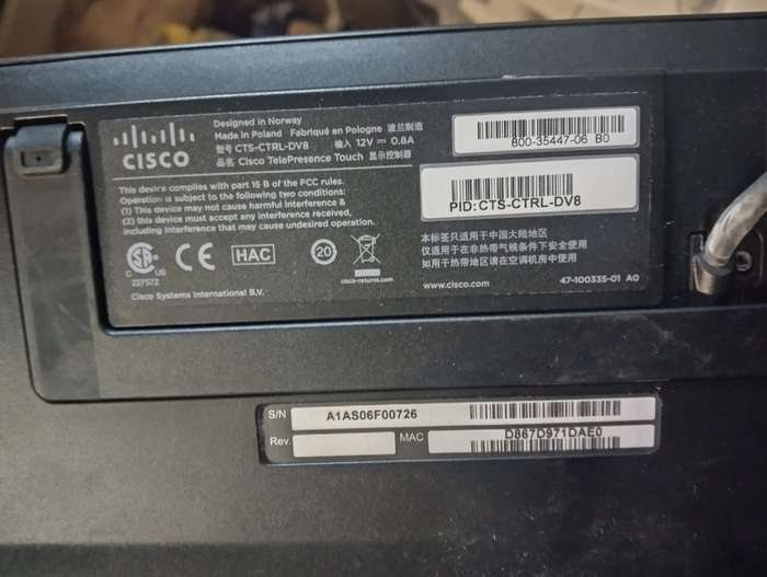 Cisco CTS-CTRL-DV8 TelePresence Touch 8-inch