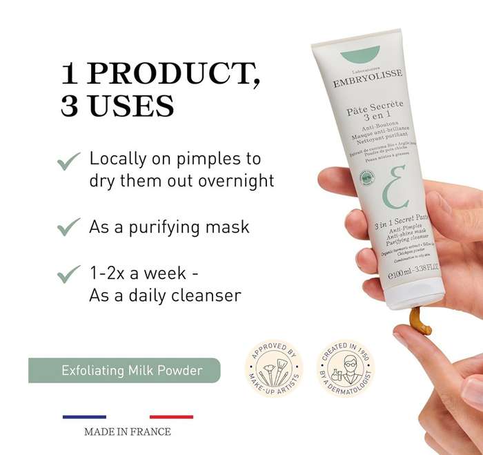 Embryolisse 3-in-1 Secret Paste 100ml Anti-blemish anti-pimple cleanser and mask