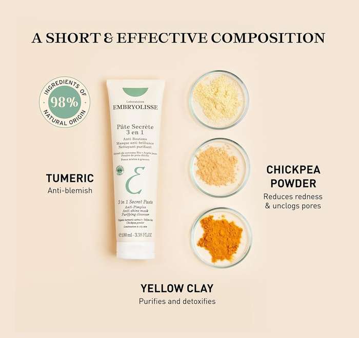 Embryolisse 3-in-1 Secret Paste 100ml Anti-blemish anti-pimple cleanser and mask
