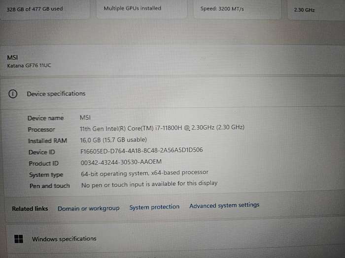 MSI GF76 11UC  17.3 Gaming Laptop (Grade A, Second Hand)