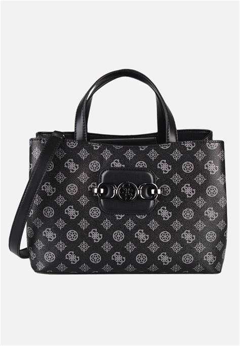 GUESS Hensely Logo Girlfriend Satchel  Coal Multi (Open Box, Like New)