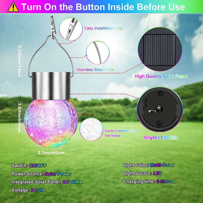 Cracked Glass Solar LED Lights,Set of 3 Outdoor Hanging Solar Lights