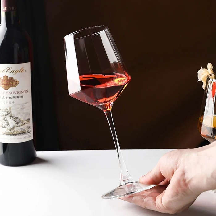 Long Stem Hexagonal Transparent Wine Glasses - 6 Pieces
