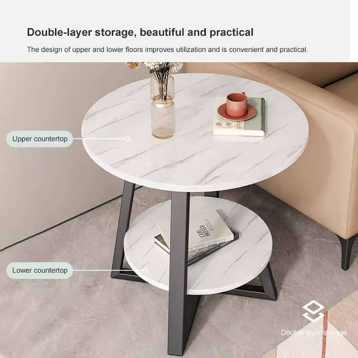 Double-layered Small Coffee Table/Round Table/Coffee Table - white