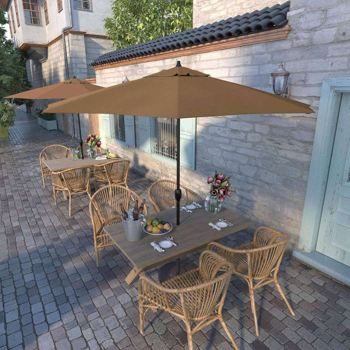 3M Iron Garden Parasol Umbrella S Patio With Parasol Base - Khaki