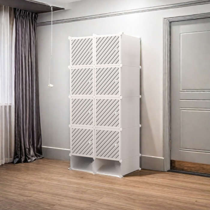 Portable 8 Cube Wardrobe - White