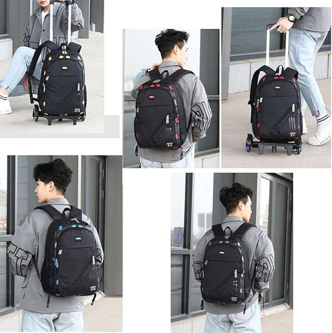 Student school bag with non-removable wheels, trolley backpack - Blue