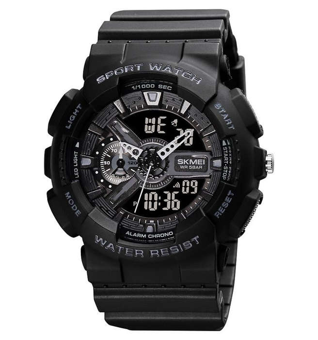 Mens Shock & Waterproof Duo Time Watch Alarm Stopwatch