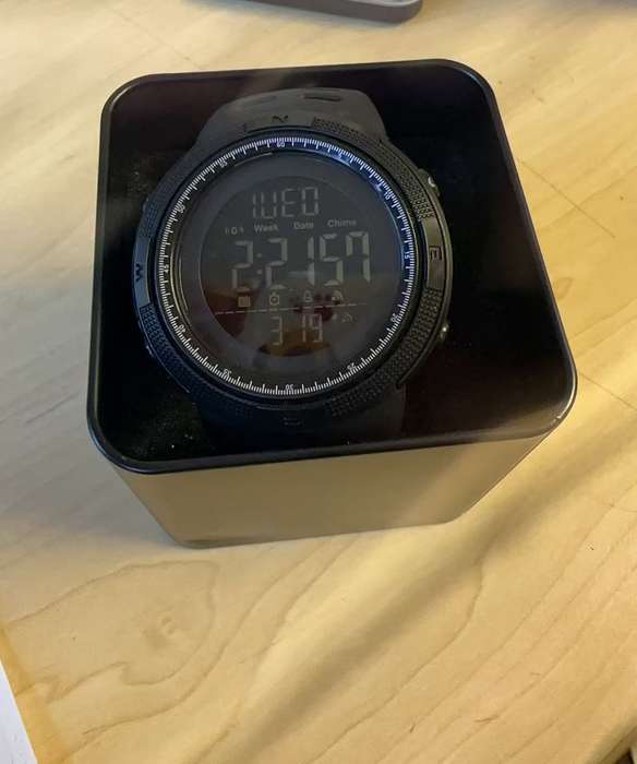 Mens Sport Waterproof Dual Time Watch Alarm Stopwatch - Black