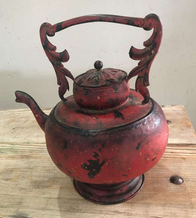Rustic Ornate Vintage Teapot  42cm Tall Hand-Painted Decorative Kettle
