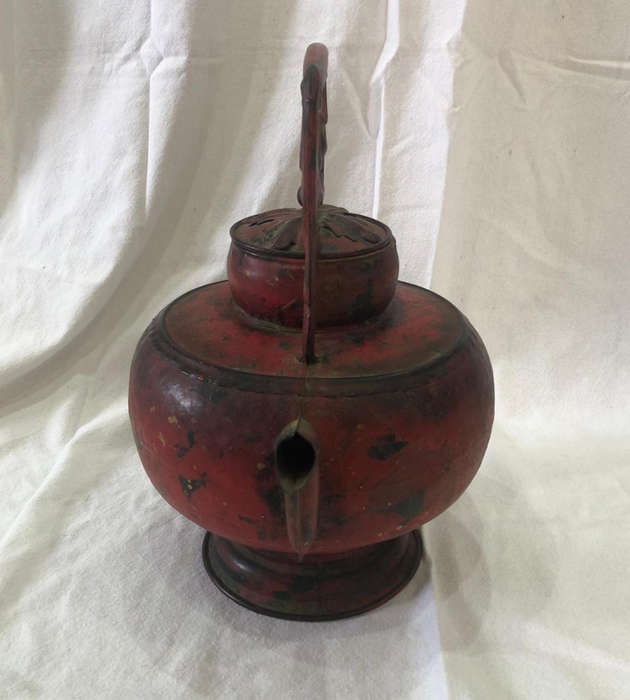 Rustic Ornate Vintage Teapot  42cm Tall Hand-Painted Decorative Kettle
