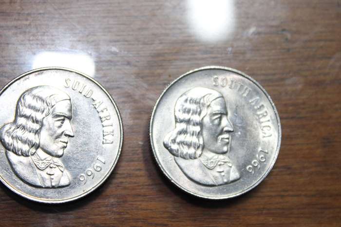 1966 AFRIKAANS AND ENGLIH SIVER 1 RAND COINS SUPER NICE CONDITION