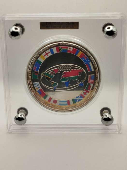 World of Rugby 1995  10 oz Fine Silver Coin (Proof, Colorized, Rugby World Cup)  RARE